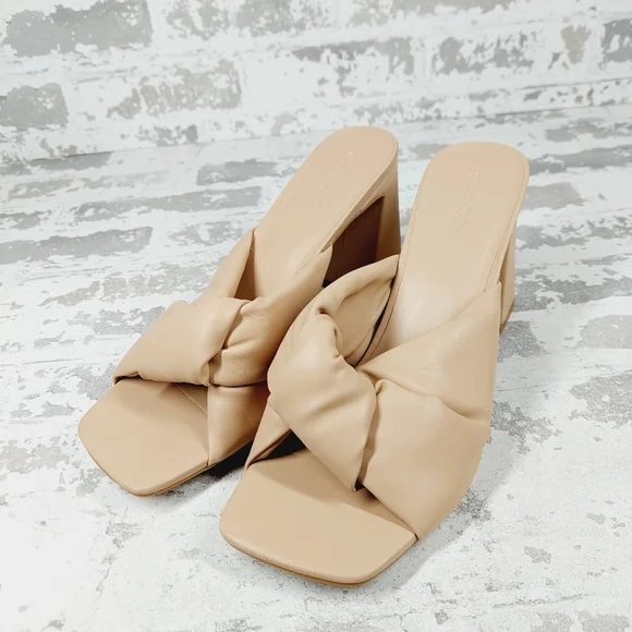 NEW Open Edit Saydee Tan Cream Block Heel Slip On Square Toe Sandals O816 - Picture 2 of 15